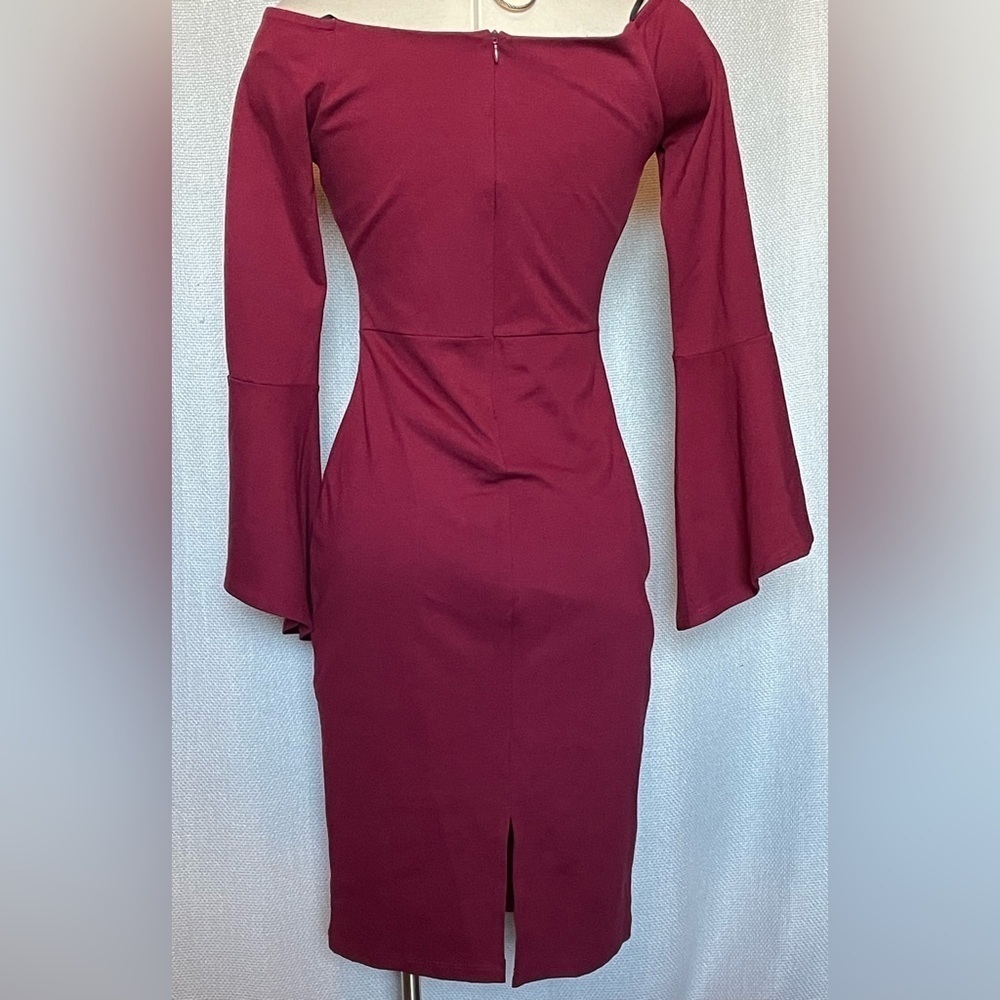 Lulu’s All She Wants burgundy off shoulder dress - Picture 2 of 6